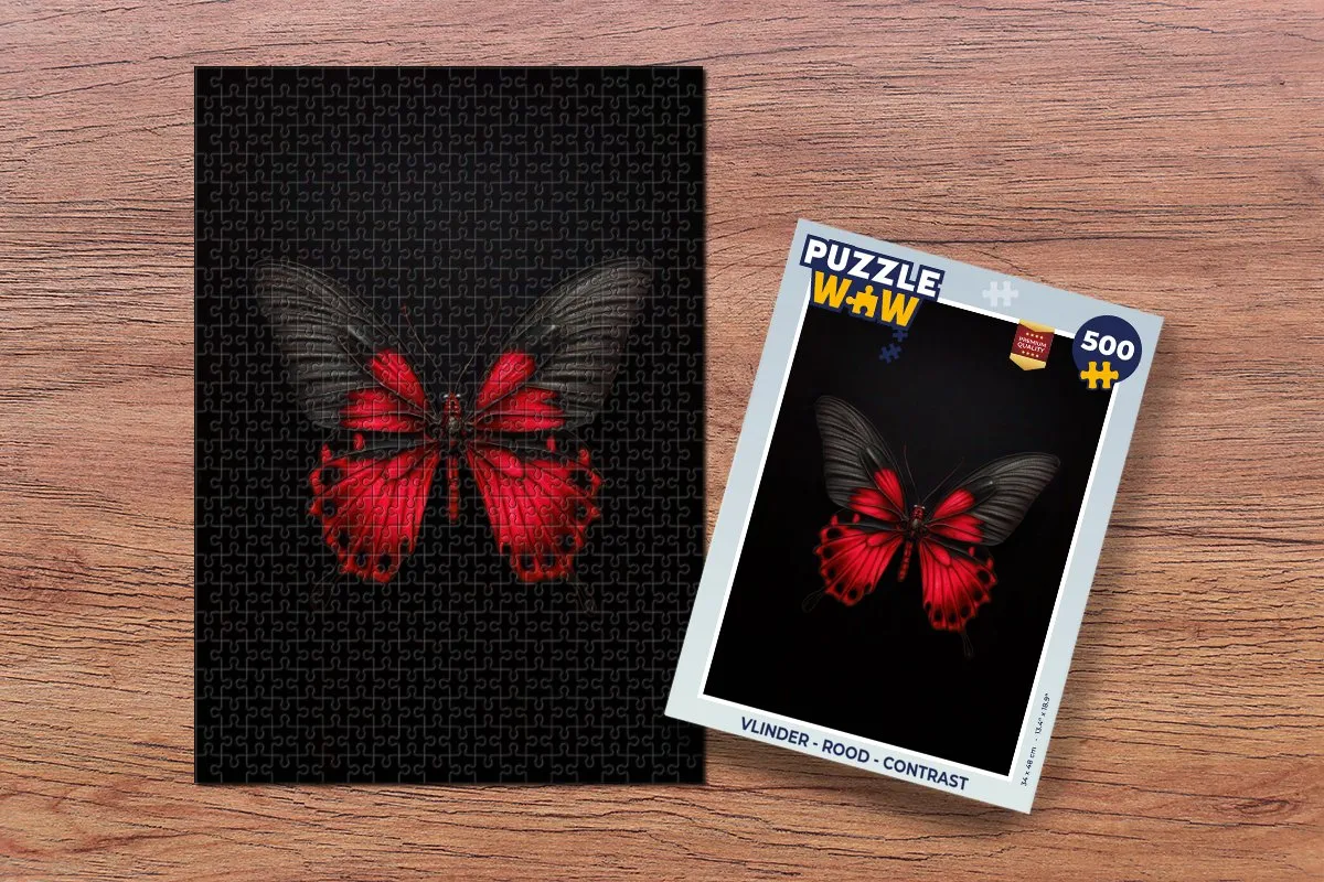 PuzzleWow Vlinder Legpuzzel 500 Stuks - Rood/Zwart
