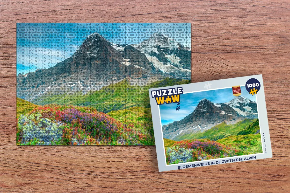 PuzzleWow Bloemenweide Zwitserse Alpen Legpuzzel 1000 Stuks - Multicolor