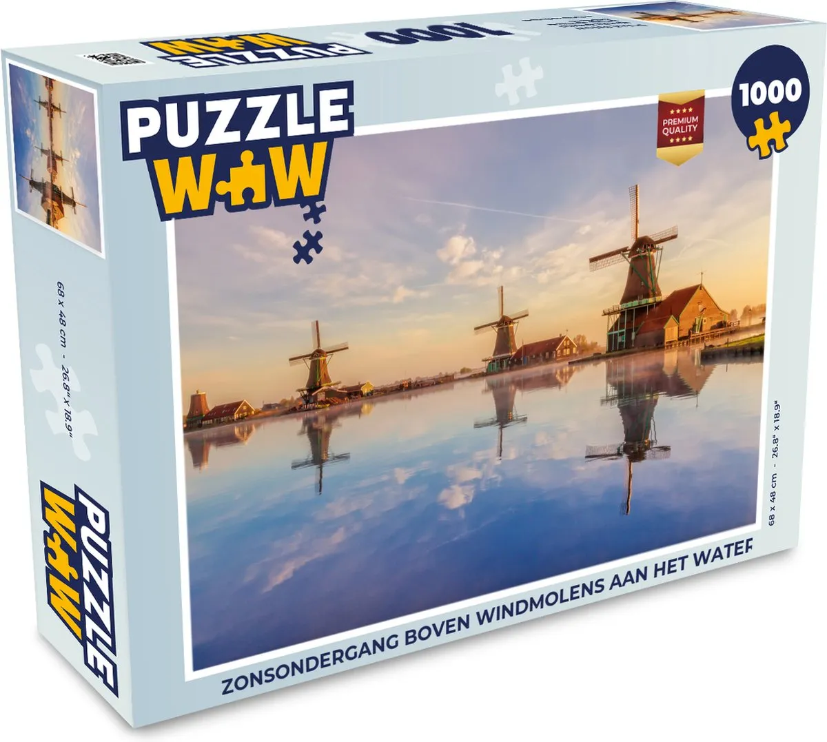 PuzzleWow Legpuzzel Zonsondergang Windmolens 1000 Stuks