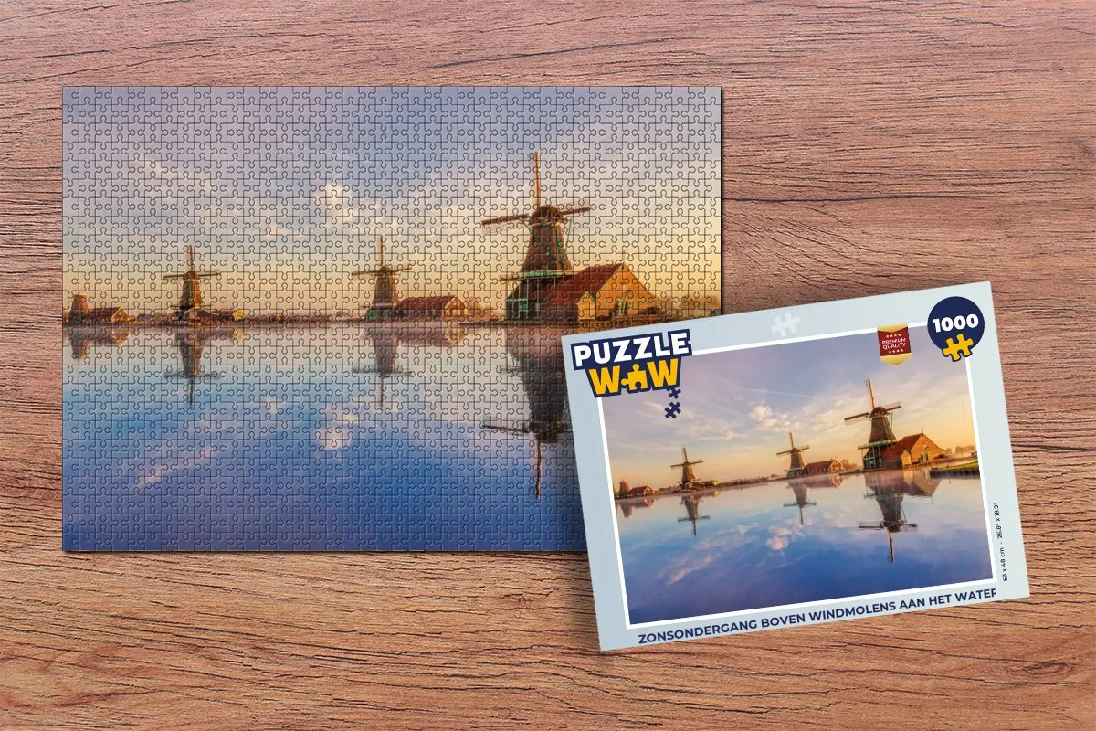 PuzzleWow Legpuzzel Zonsondergang Windmolens 1000 Stuks - Multicolor