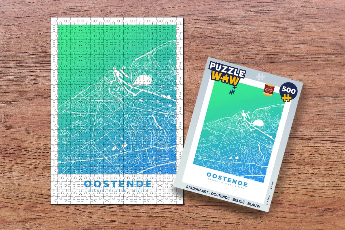 PuzzleWow Stadskaart Oostende België Legpuzzel 500 Stuks - Multicolor