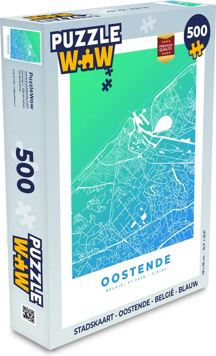 PuzzleWow Stadskaart Oostende België Legpuzzel 500 Stuks