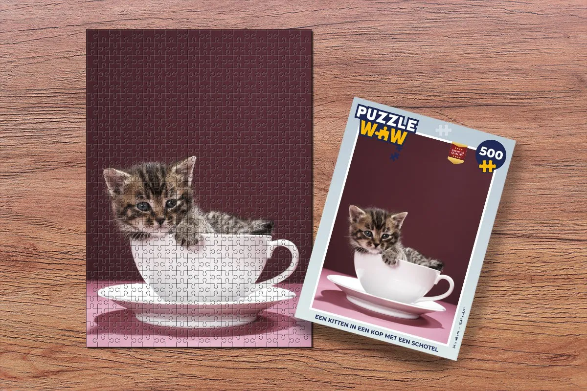 PuzzleWow Legpuzzel Een kitten in een kop - 500 Stuks - Multicolor