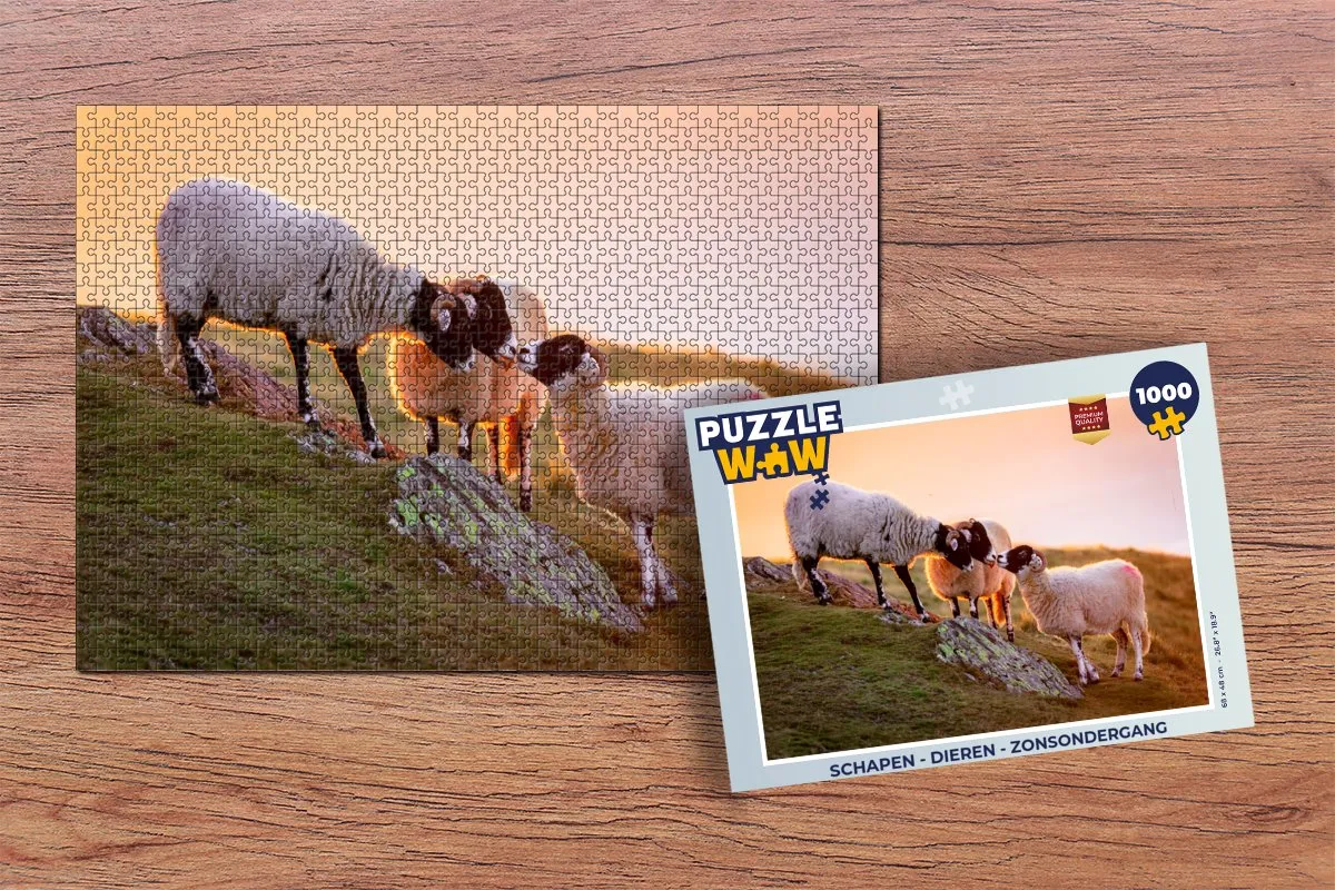 PuzzleWow Schapen Zonsondergang Legpuzzel 1000 Stuks - Multicolor