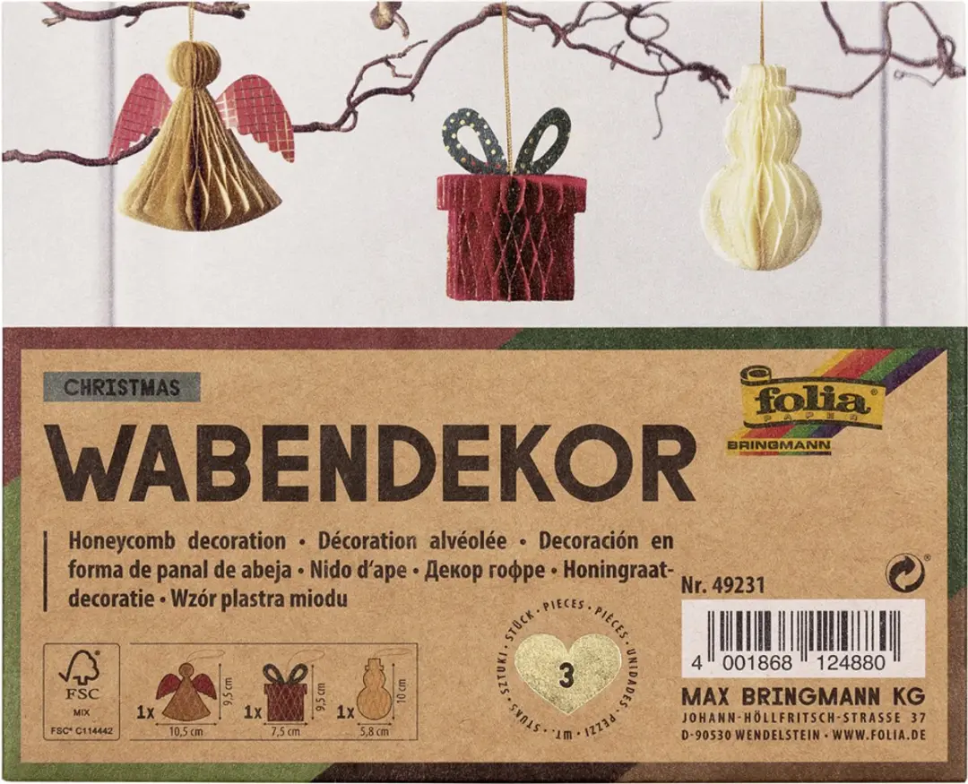 Honinggraatdecoratie kerst, cadeauverpakking 3 stuks