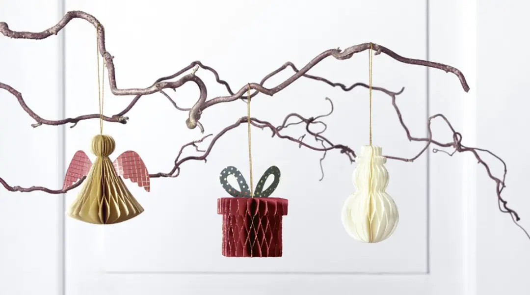 Folia Honinggraatdecoratie Kerst - 3 Stuks - Beige/Crème/Rood/Goud - afbeelding 2 van 2