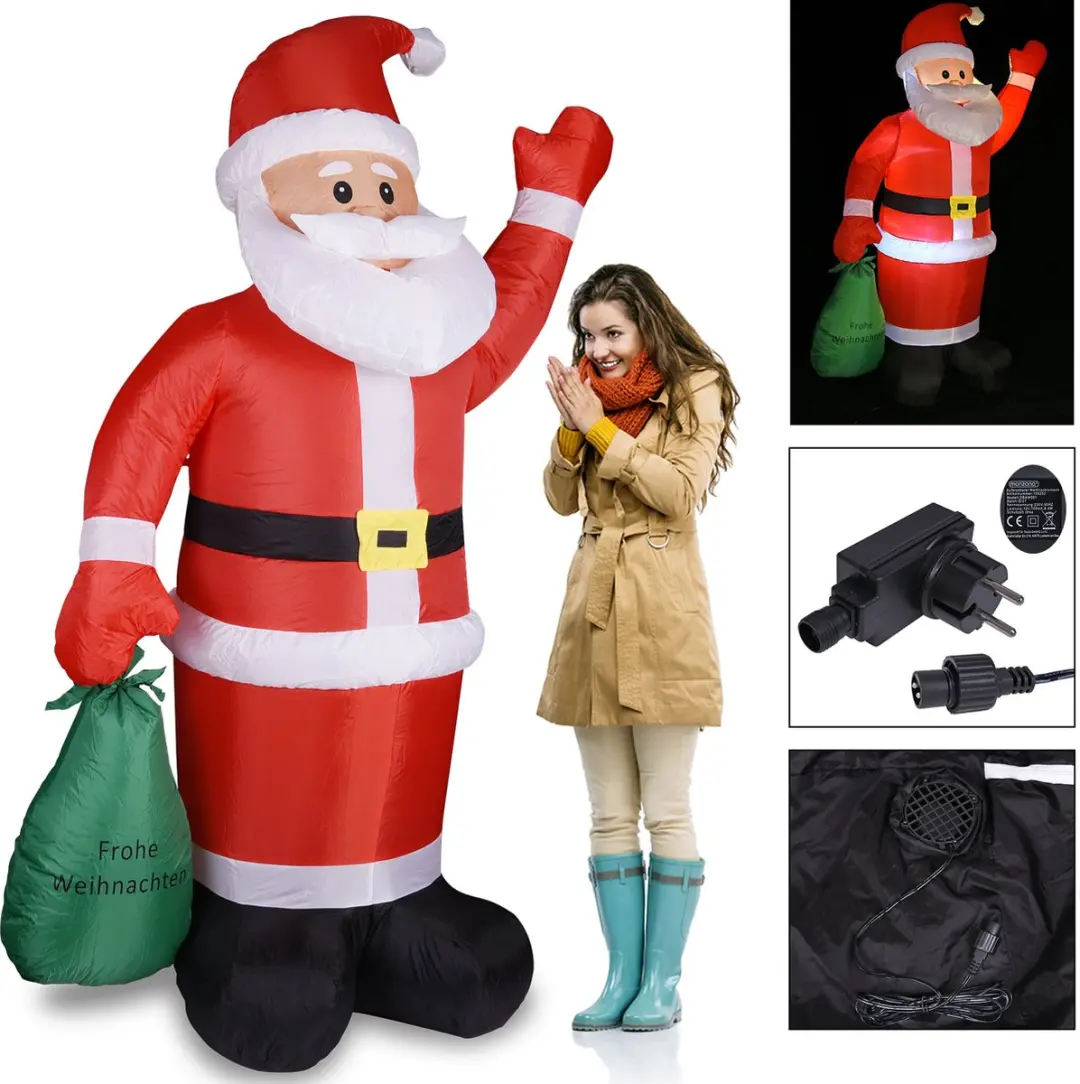Monzana Kerstman Opblaasbaar 180cm - LED Verlichting - Wit/Rood