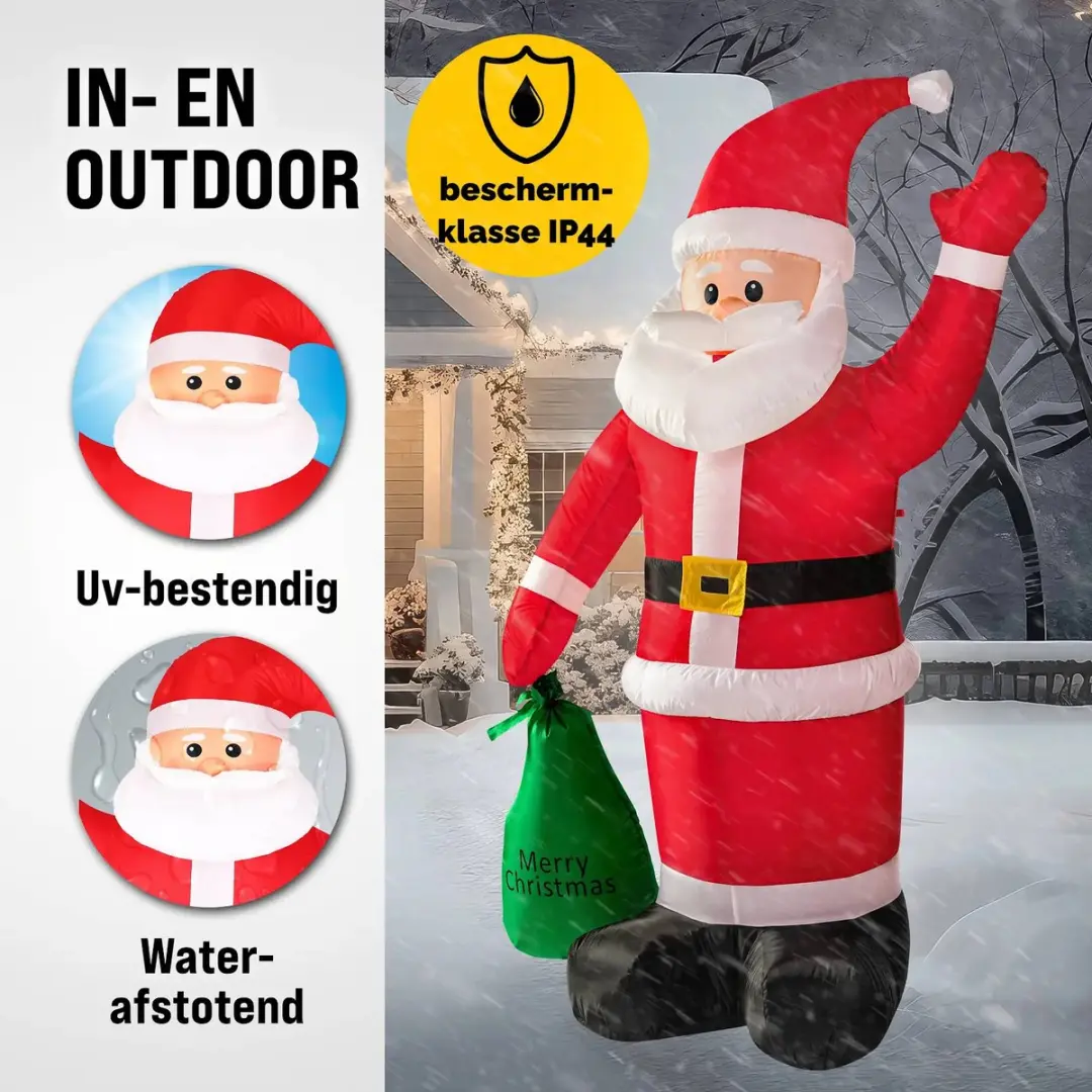 Monzana Kerstman Opblaasbaar 180cm - LED Verlichting - Wit/Rood