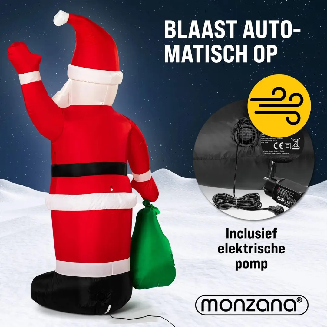 Monzana Kerstman Opblaasbaar 180cm - LED Verlichting - Wit/Rood - afbeelding 6 van 6