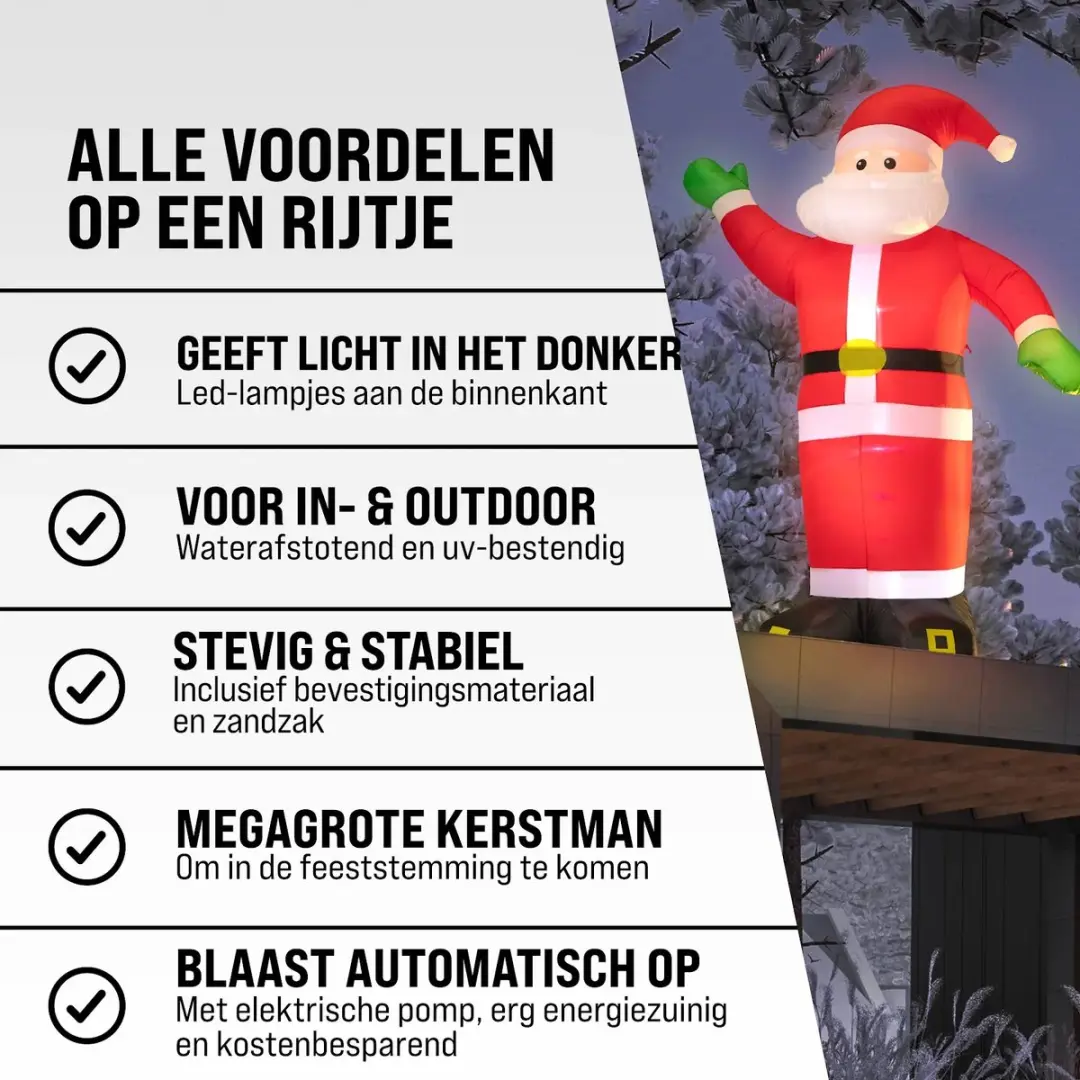 Monzana Opblaasbare Kerstman XXL 250cm - Rood/Wit - 4 LED