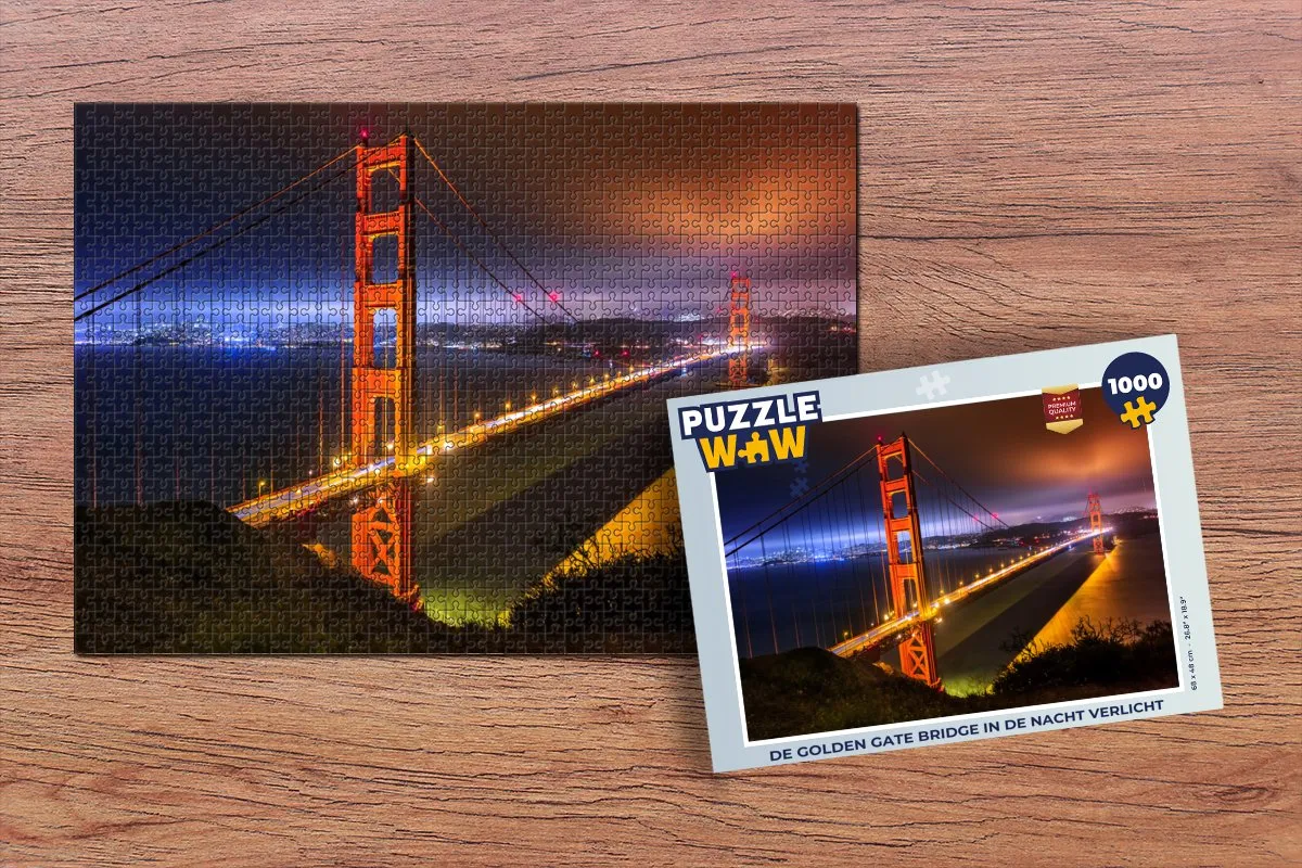 PuzzleWow Legpuzzel De Golden Gate Bridge Nacht 1000 Stuks - Multicolor