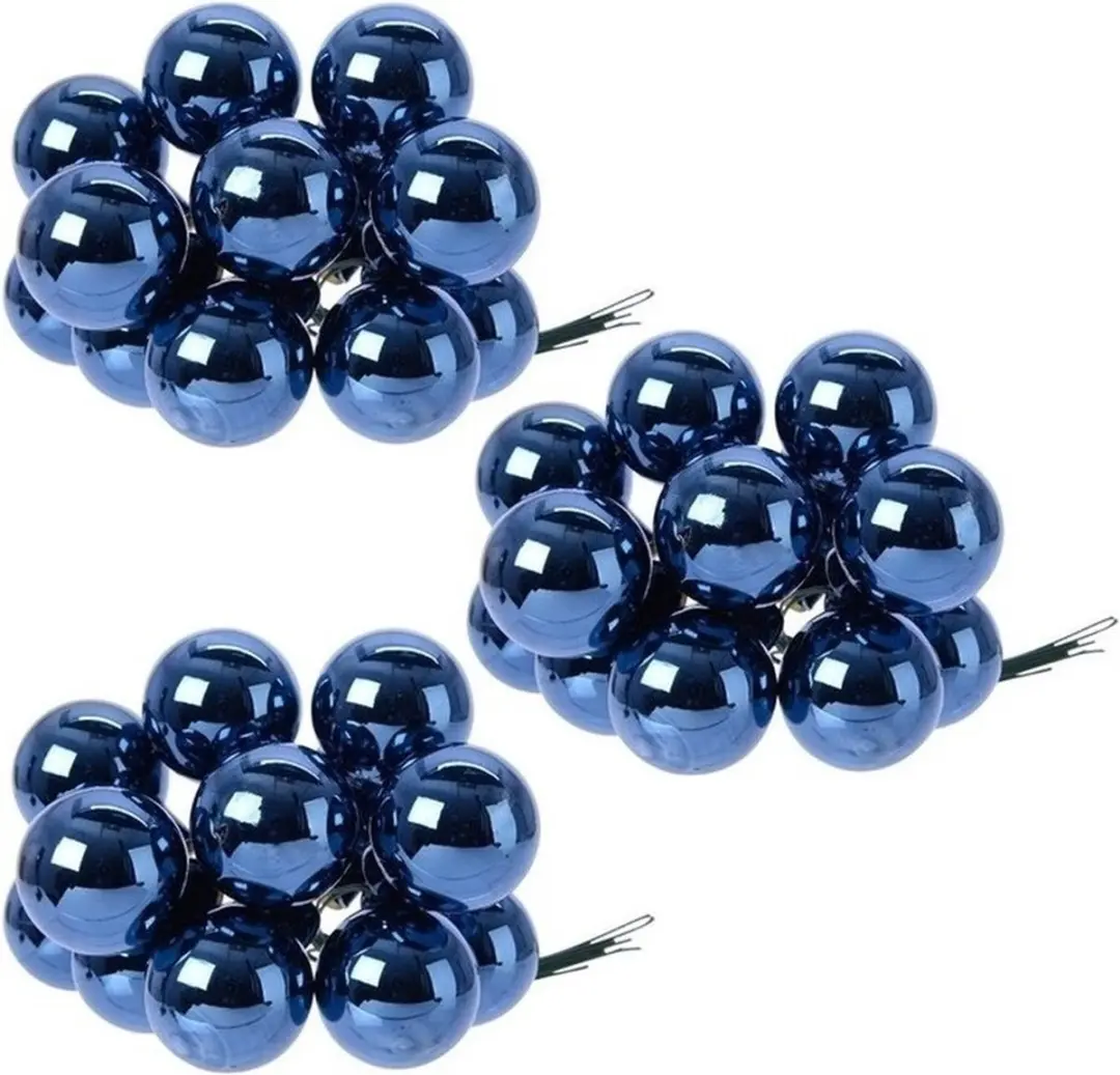 30x Mini glazen kerstballen kerststekers/instekertjes donkerblauw 2.5 cm