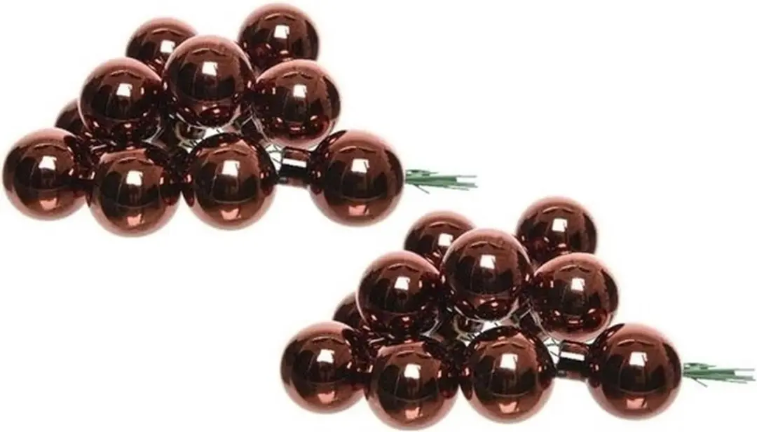 20x Mini glazen kerstballen kerststekers/instekertjes mahonie bruin 2,5 cm