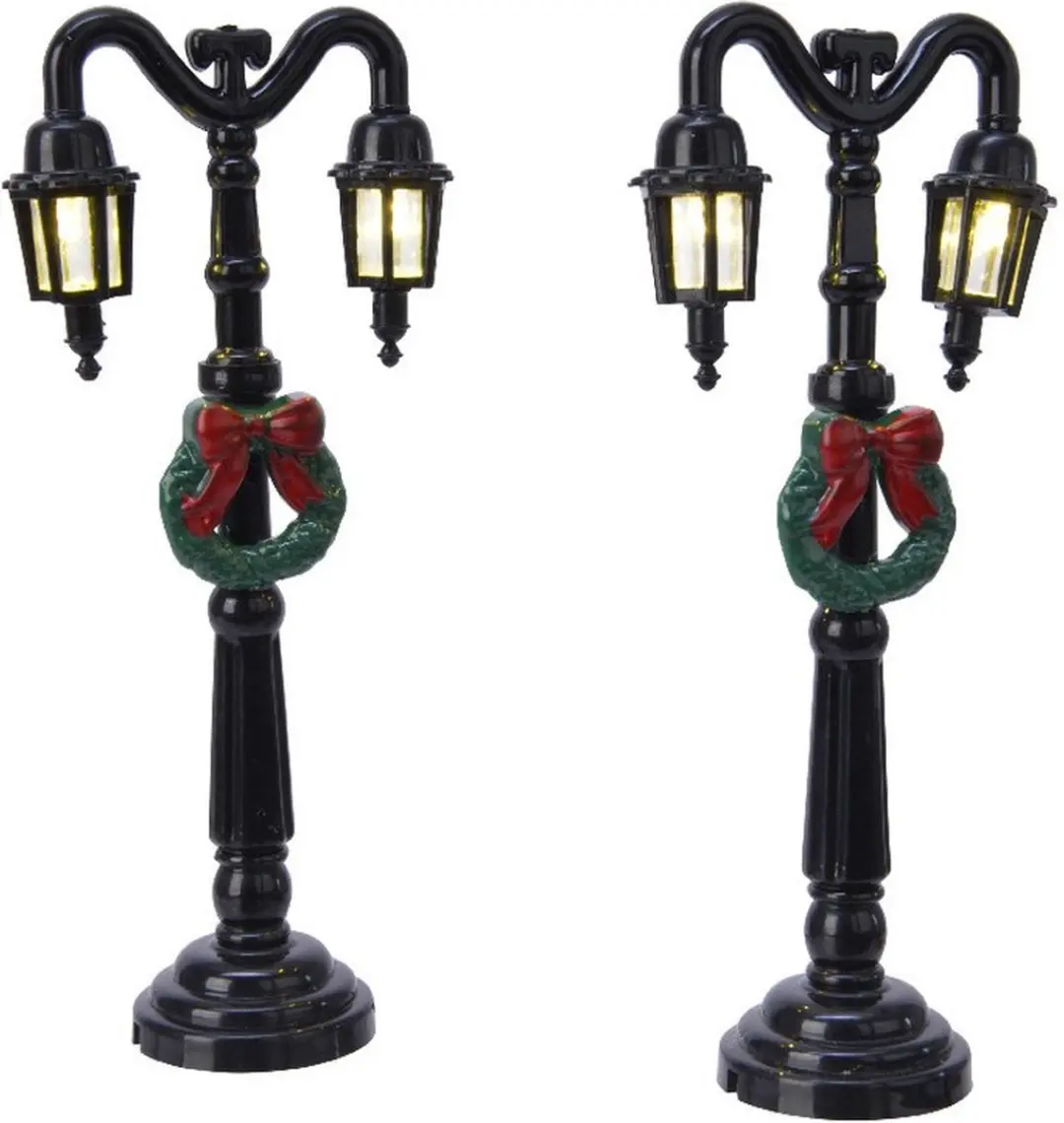 2x Kerstdorp onderdelen straatverlichting lantaarnpalen kerstkrans 12,5 cm
