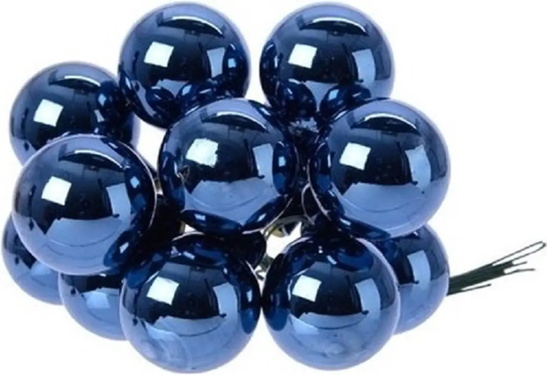 50x Mini glazen kerstballen kerststekers/instekertjes donkerblauw 2.5 cm