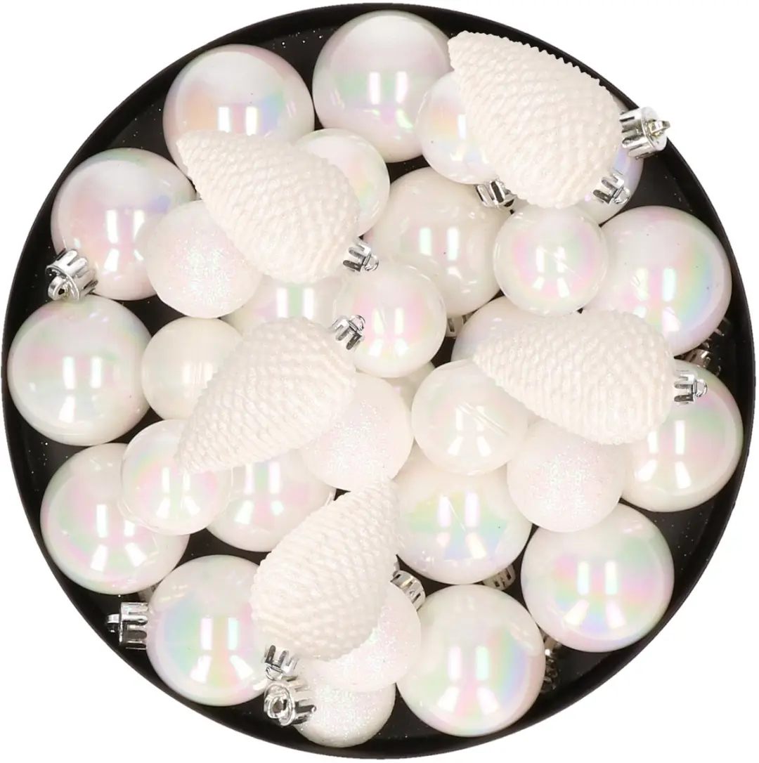 Decoris Kerstballen set kunststof parelmoer wit 6-8-10 cm 50 stuks