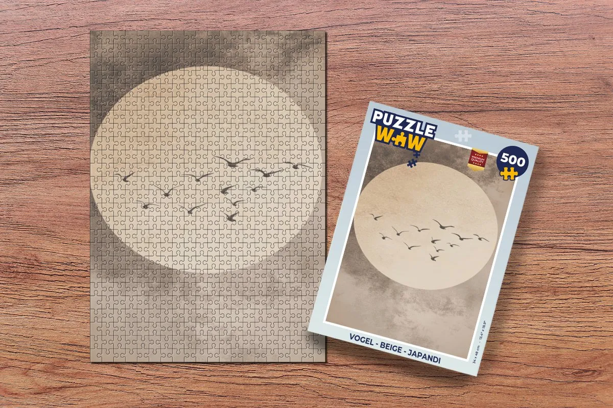 PuzzleWow Japandi Vogels Legpuzzel 500 Stuks - Beige