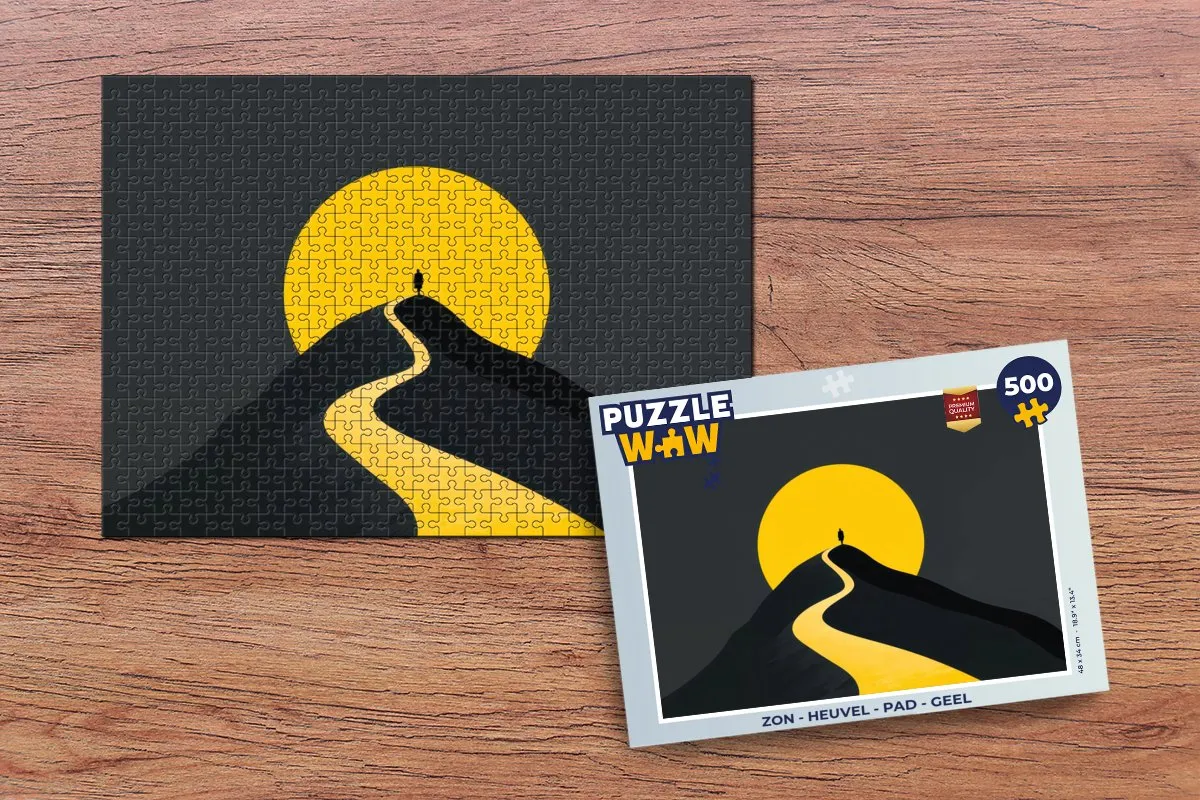 PuzzleWow Legpuzzel 500 Stuks - Zon Heuvel Pad - Geel