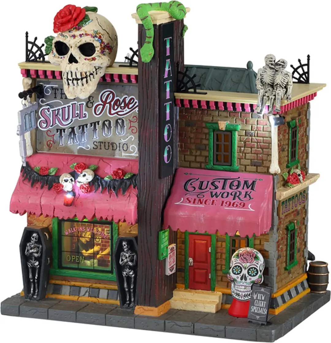 Lemax The Skull And Rose Tattoo Studio Kersthuisje