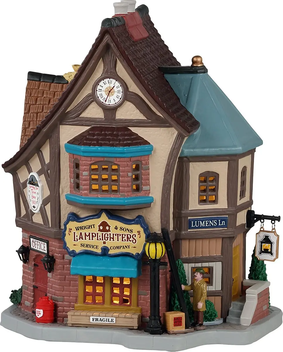 Lemax Wright & Sons Lamplighters Verlicht Gebouw