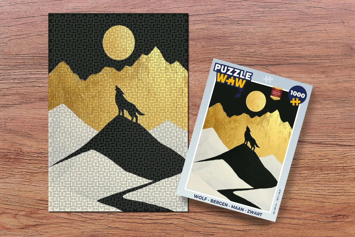 PuzzleWow Bergen Maan Legpuzzel 1000 Stuks - Wolf
