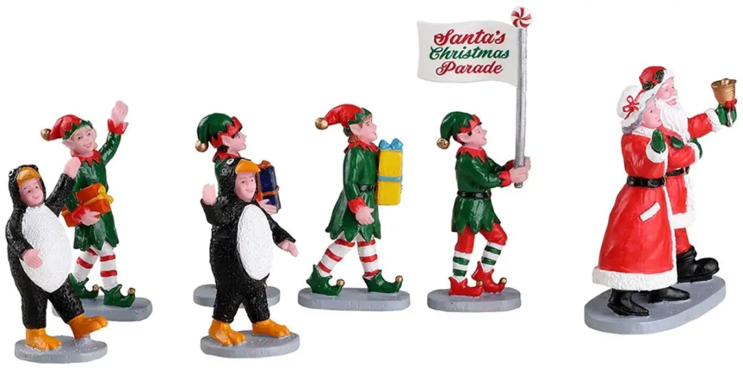 Lemax Santa's Elf Parade Set - 7 Kersthuisjes - Meerkleurig