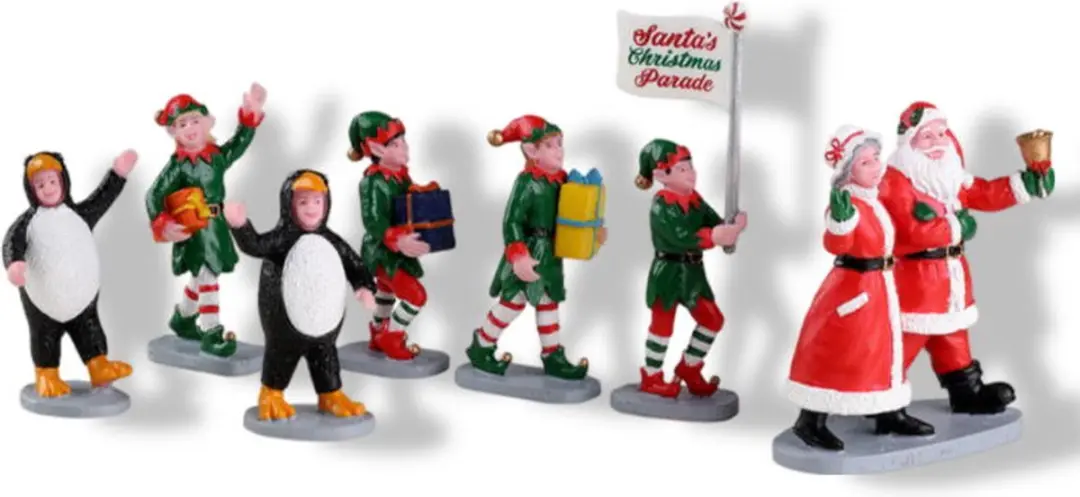 Lemax Santa's Elf Parade Set - 7 Kersthuisjes - Meerkleurig