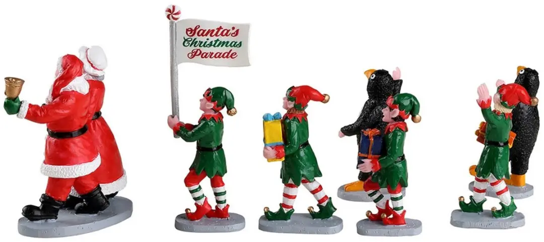 Lemax Santa's Elf Parade Set - 7 Kersthuisjes - Meerkleurig