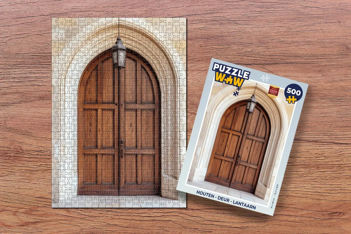 PuzzleWow Houten Deur Lantaarn Legpuzzel 500 Stuks - Beige