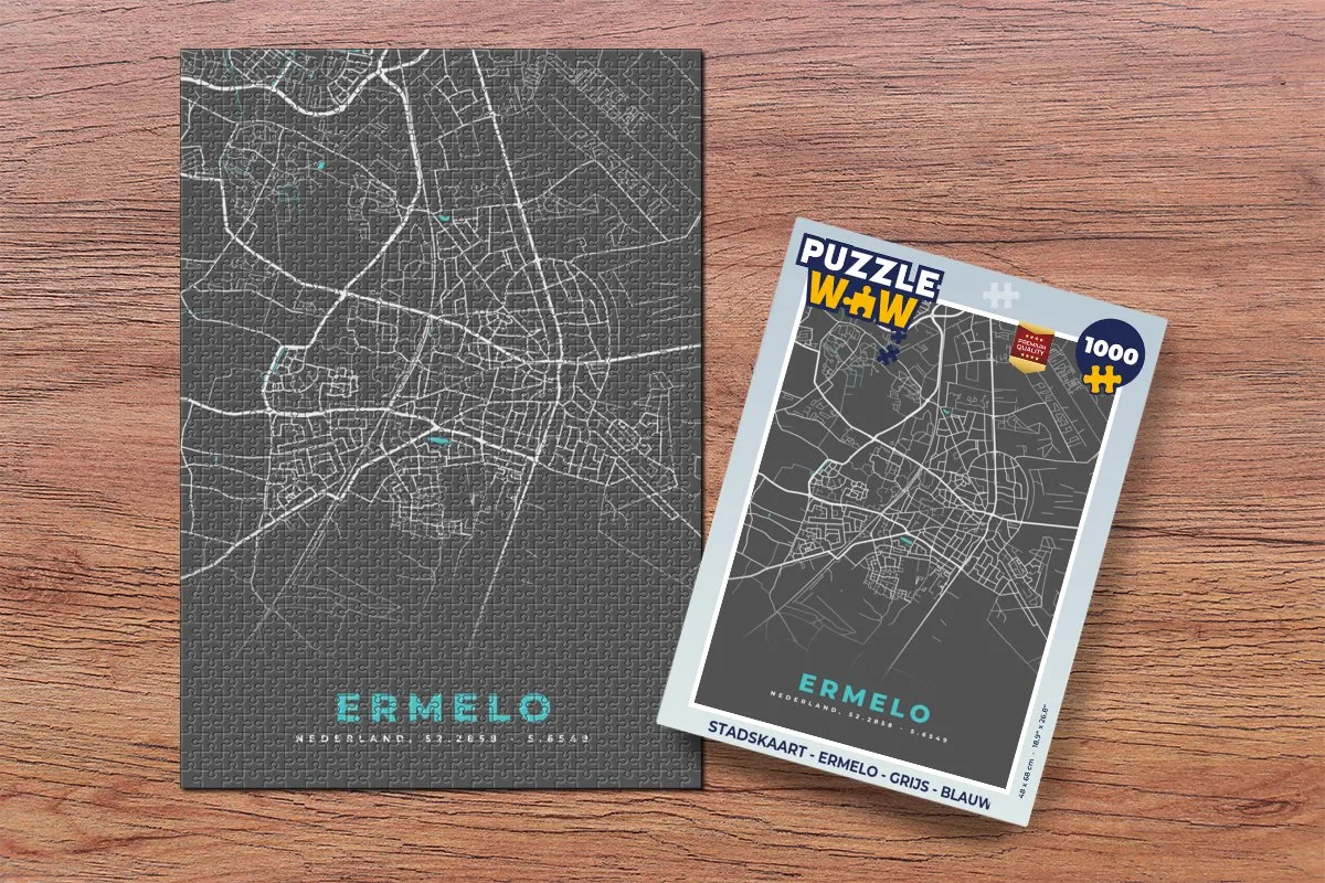 PuzzleWow Ermelo Legpuzzel 1000 Stuks - Stadskaart Multicolor