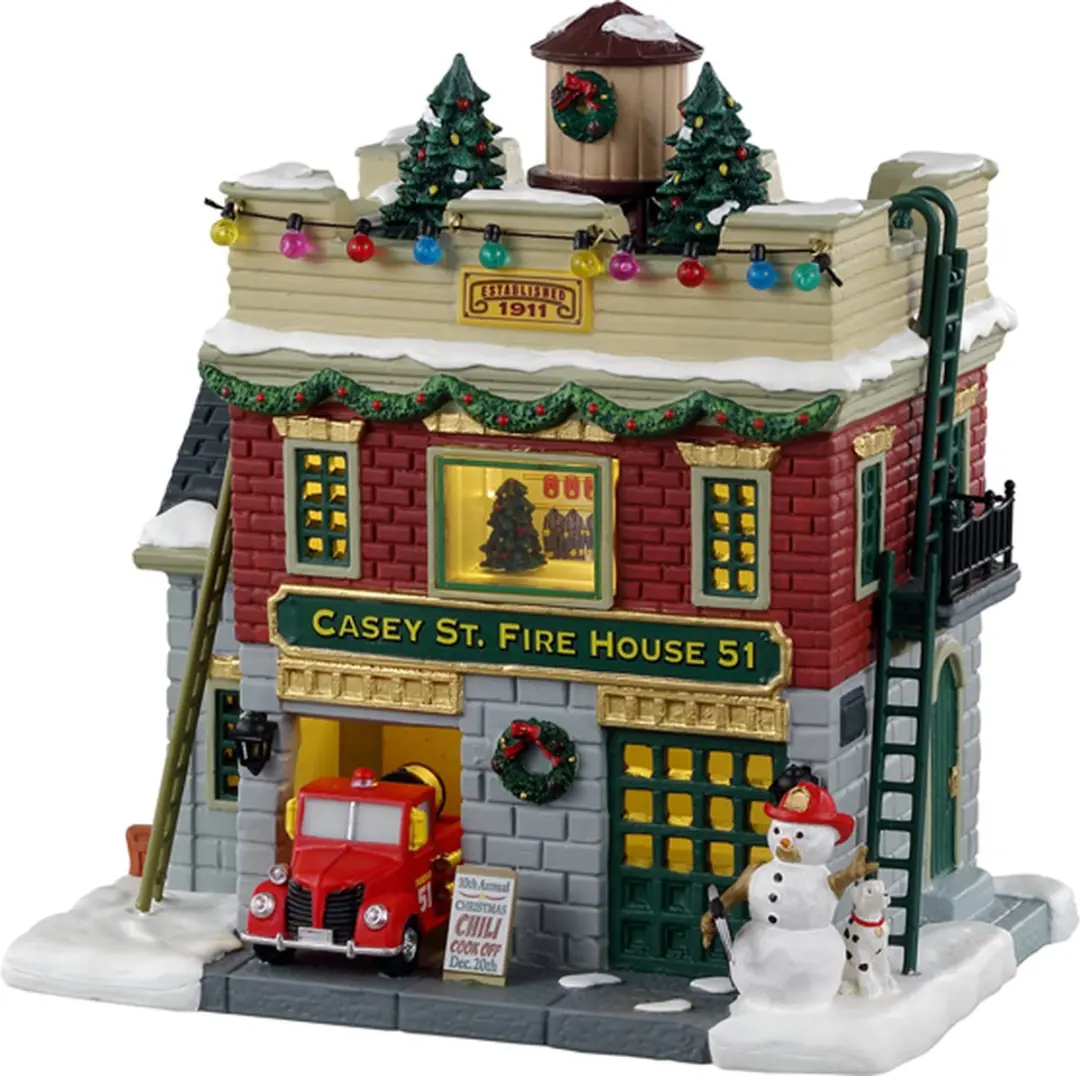 Lemax Casey St. Firehouse Verlicht Gebouw