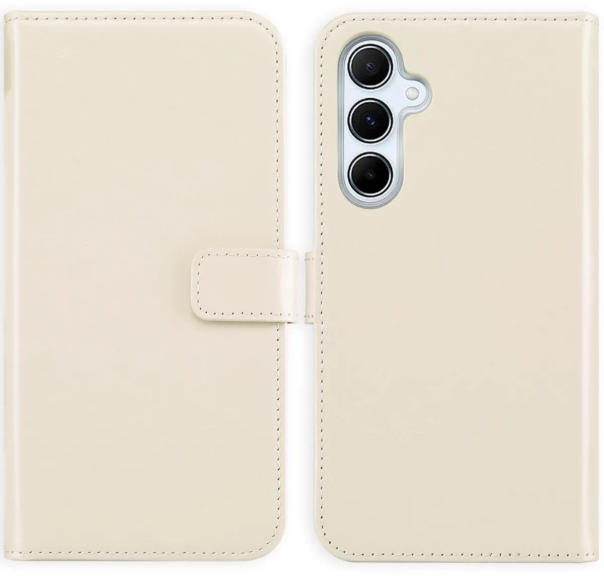 Selencia Hoesje Samsung Galaxy A55 - Echt Lederen Bookcase - Beige