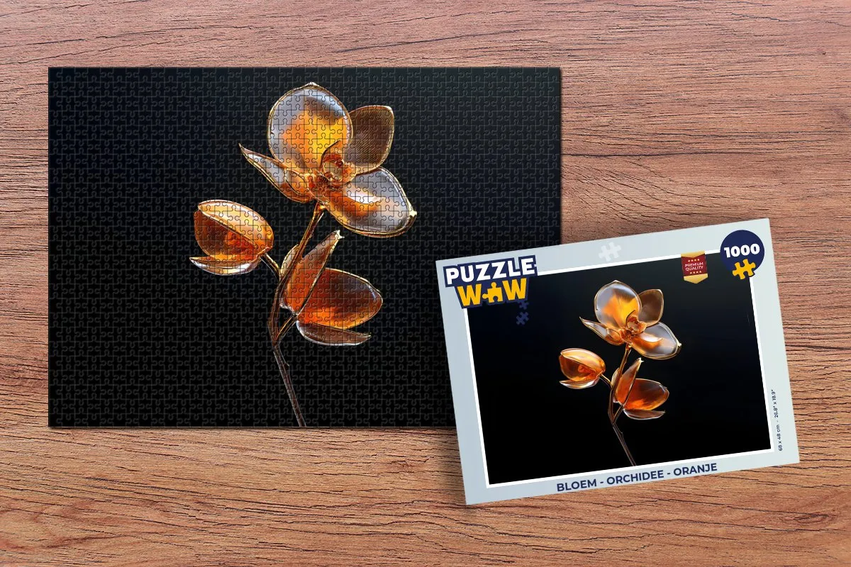 PuzzleWow Legpuzzel Bloem Orchidee 1000 Stuks - Oranje