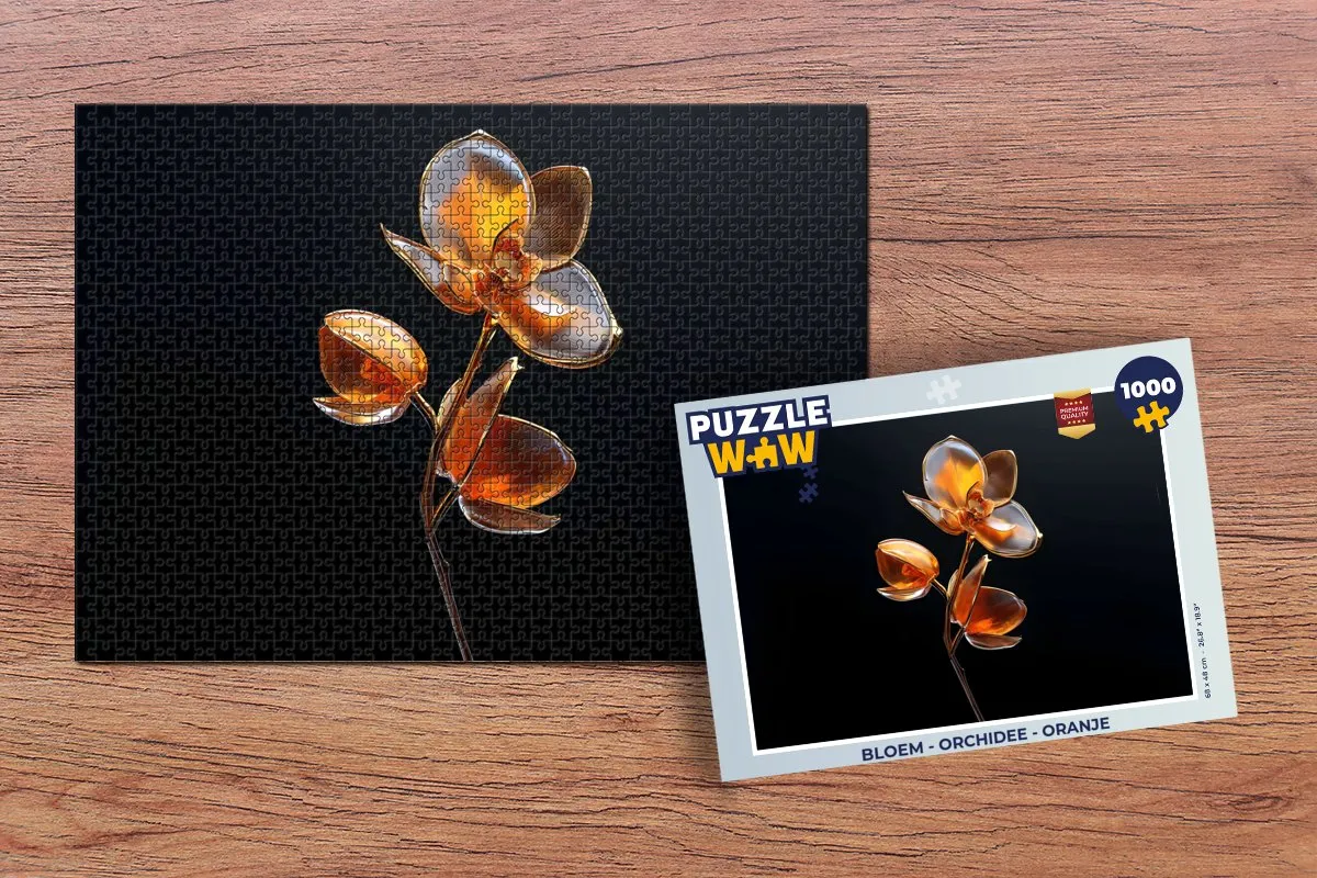 PuzzleWow Legpuzzel Bloem Orchidee 1000 Stuks - Oranje