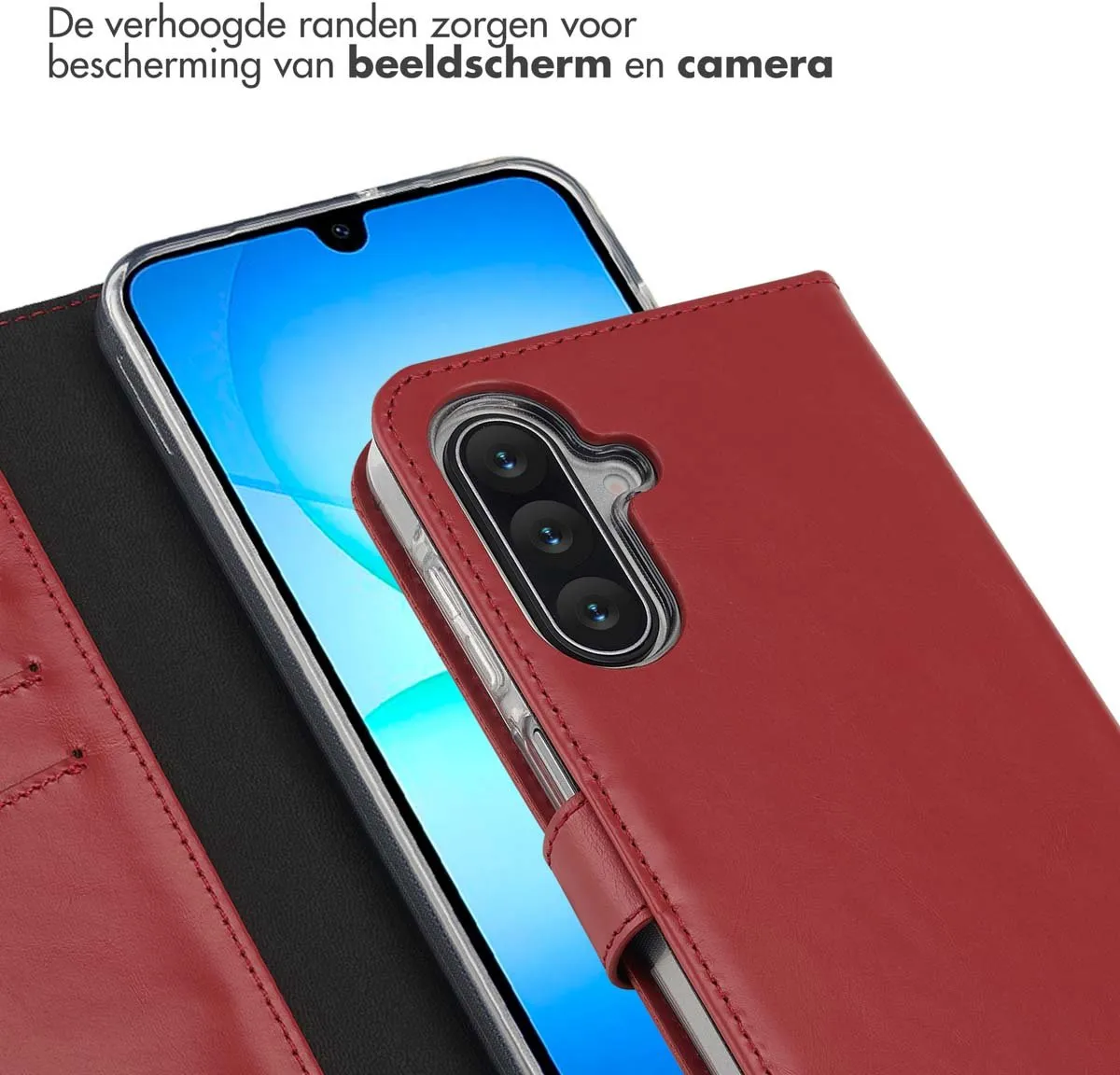 Selencia Hoesje Samsung Galaxy A17 - Rood Lederen Bookcase - 3 Pasjes