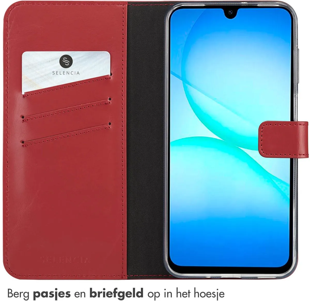 Selencia Hoesje Samsung Galaxy A17 - Rood Lederen Bookcase - 3 Pasjes
