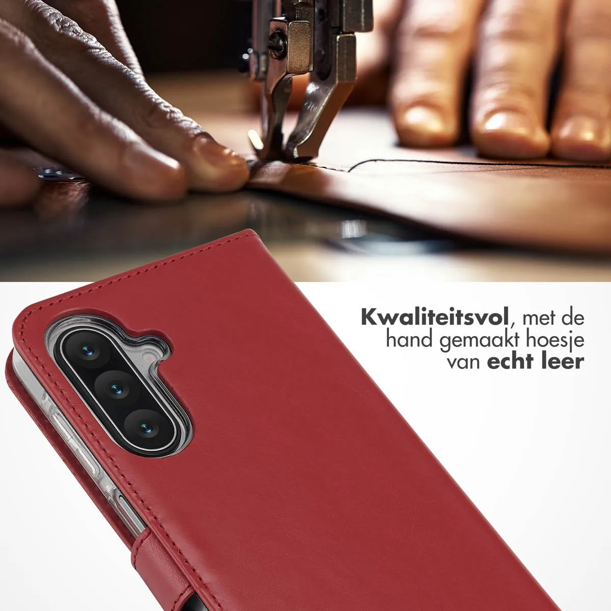 Selencia Hoesje Samsung Galaxy A17 - Rood Lederen Bookcase - 3 Pasjes