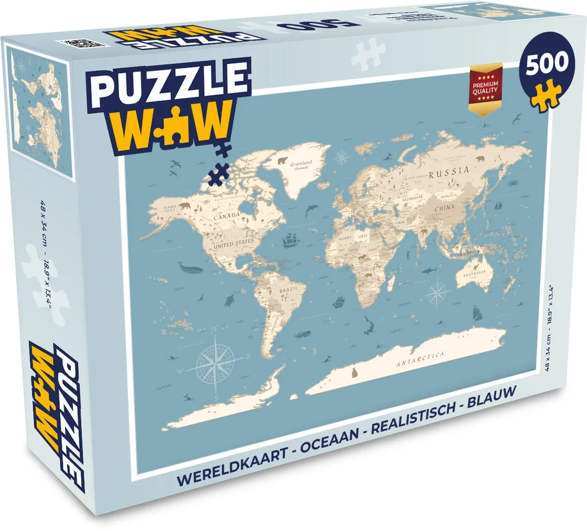 PuzzleWow Wereldkaart Oceaan Legpuzzel 500 Stuks
