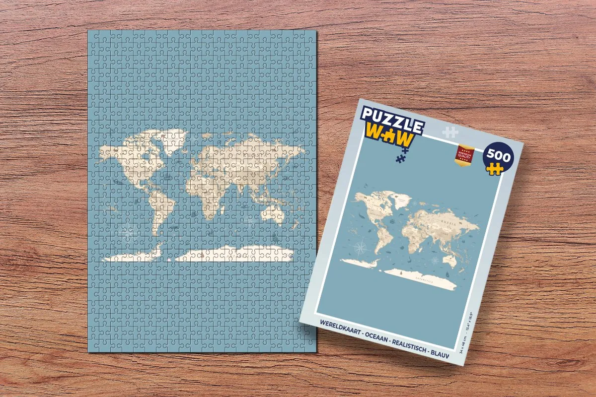 PuzzleWow Wereldkaart Oceaan Legpuzzel 500 Stuks - Blauw