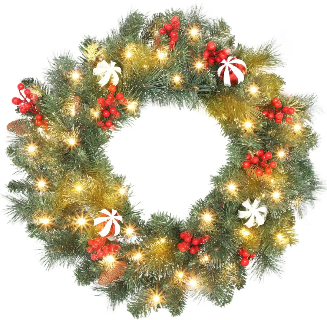 HOMCOM-Kerstkrans-Kunststof-60x60x8cm-Groen