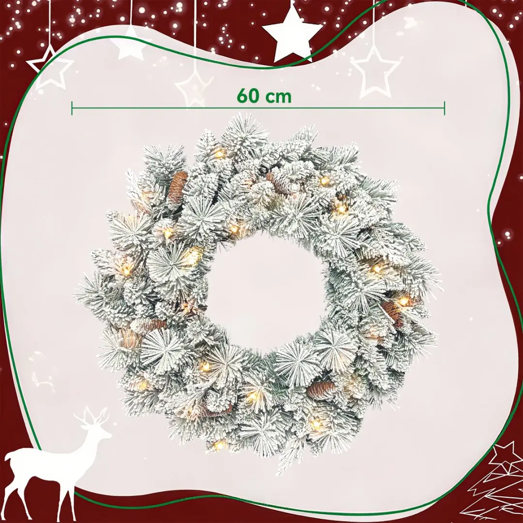 HOMCOM-Kerstkrans-Plastic-60x60x8cm-Vert et blanc