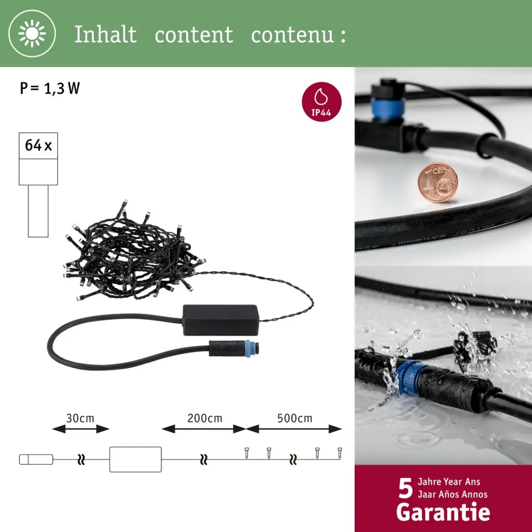 Paulmann Plug & Shine LED-lichtketting Yuna 5m - 64 Lampen - IP44 - Zwart