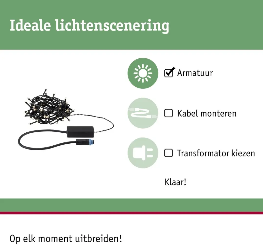 Paulmann Plug & Shine LED-lichtketting Yuna 5m - 64 Lampen - IP44 - Zwart