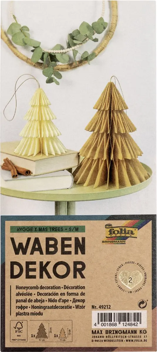 Honingraatdecoratie hygge kerstbomen, set van 2, maten klein/middel.