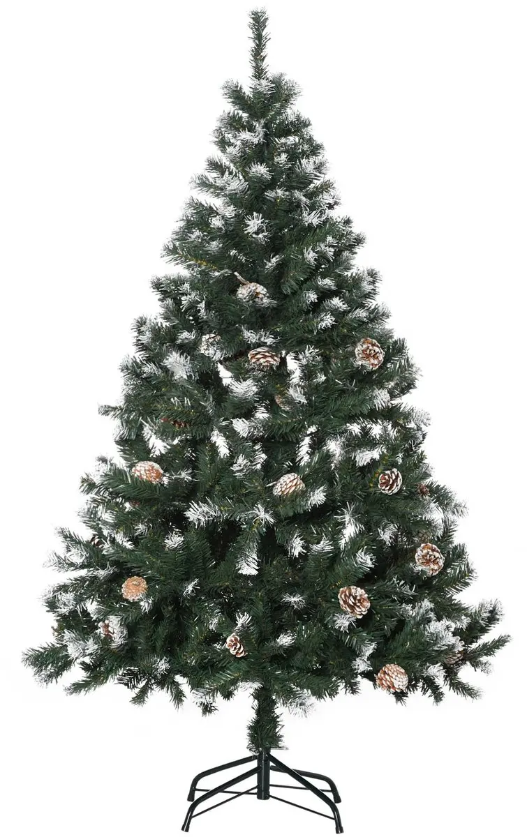 HOMCOM Christmas Tree Kunststof, Staal 85L x 85B x 150H cm Groen+Wit