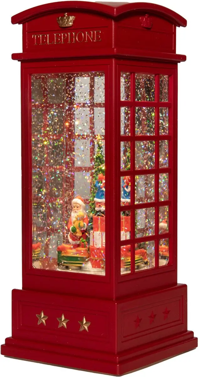 Anna's Collection Kerst Sneeuwbol Telefooncel Rood - 10x25cm LED - afbeelding 2 van 3