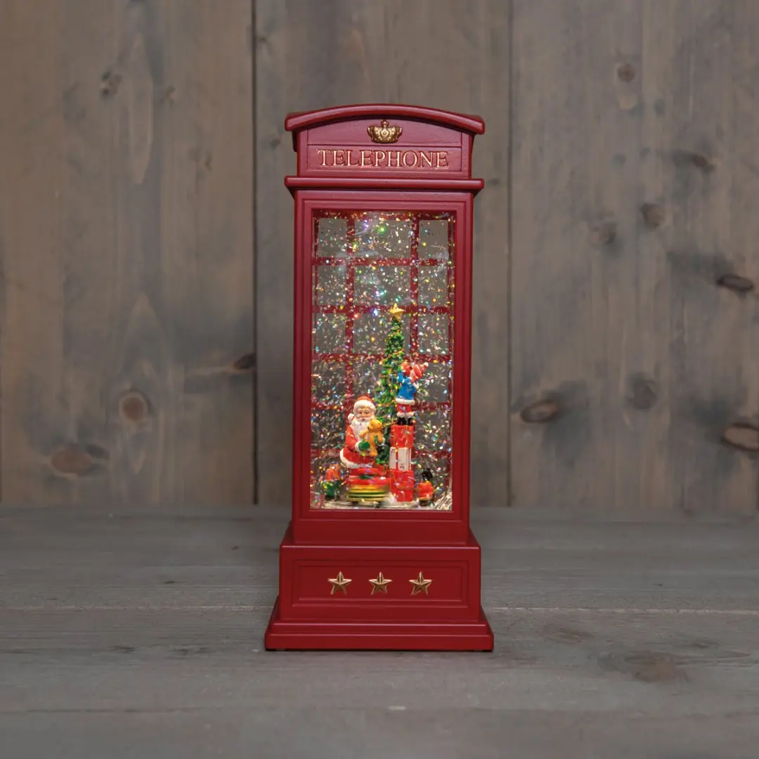 Anna's Collection Kerst Sneeuwbol Telefooncel Rood - 10x25cm LED - afbeelding 3 van 3