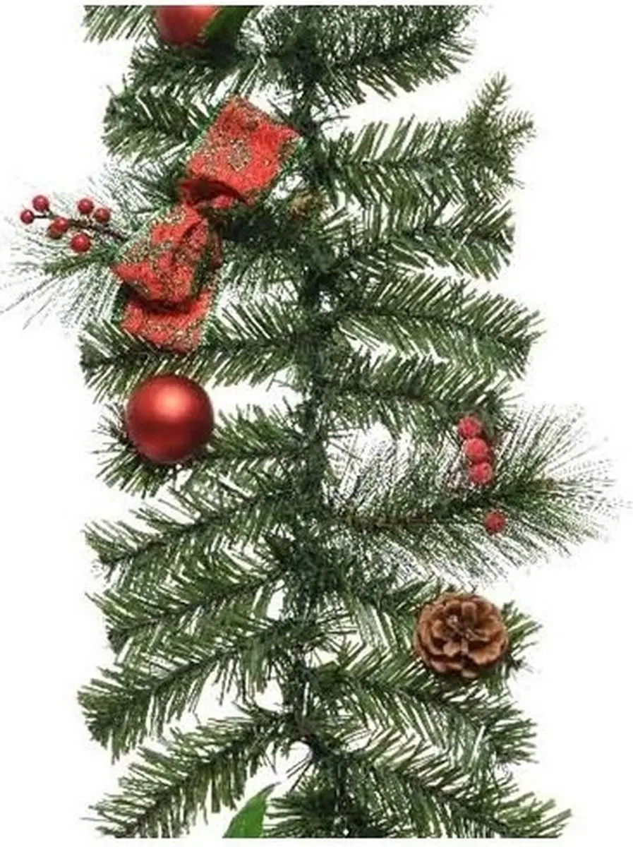 1x Groene kunst kerstguirlande met rode versiering 180 cm