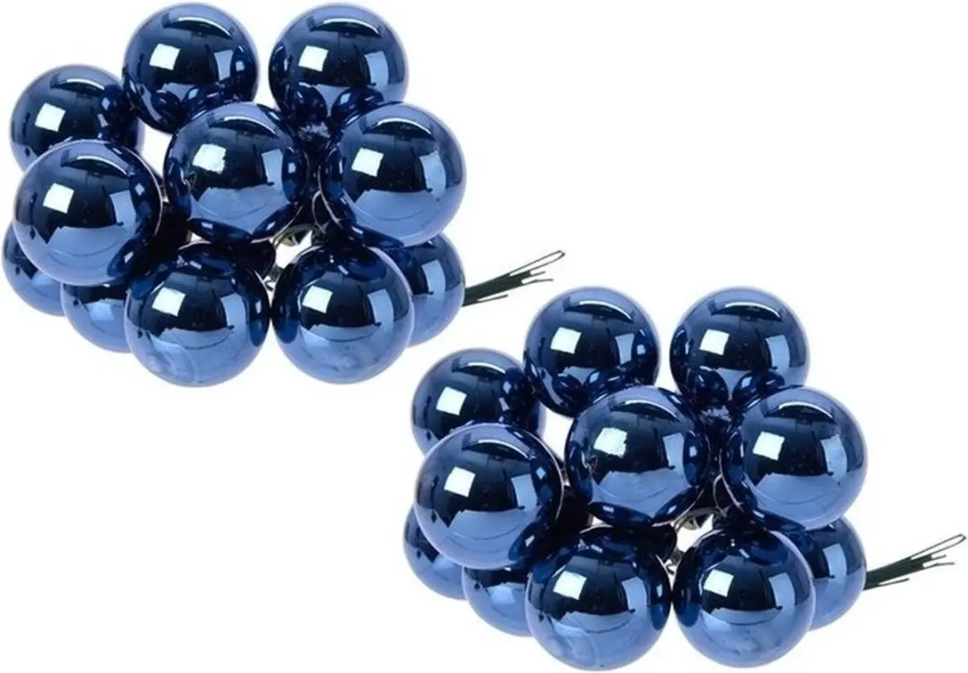 2.50x Mini glazen kerstballen kerststekers/instekertjes donkerblauw 2.5 cm