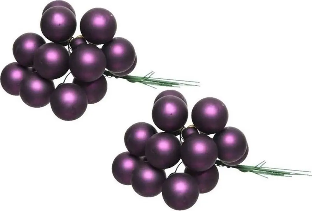20x Mini glazen kerstballen kerststekers/instekertjes aubergine paars 2 cm